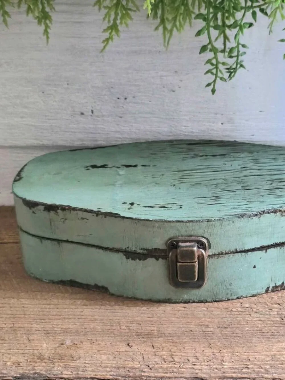 Distressed Green & Black Trinket Jewelry Storage Box Primitive Farmhouse Decor